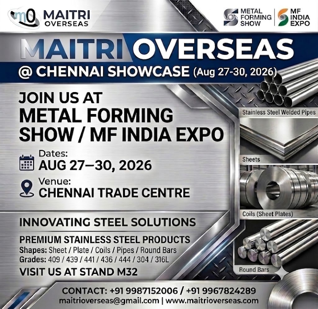 Maitri Overseas exhibition poster for the Chennai showcase, 27 to 30 August 2026, Stand M32