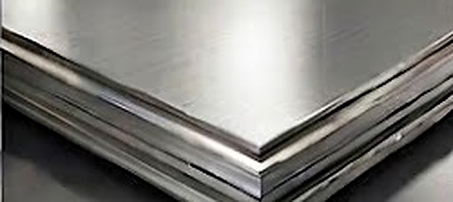 Stainless steel sheets and plates stacked on edge